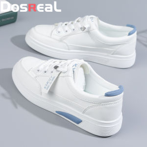 Dosreal Trắng Sneakers cho phụ nữ Giày thường da phong cách Hàn Quốc cổ thấp giày trắng cho các trường học thanh thiếu niên cô gái trượt trên giày cao su