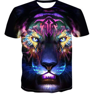 Mens Cool Tiger 3D Print T-shirts Fashion Loose Oversize Short-sleeve Tops Streetwear