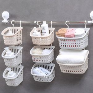 EFSGD Plastic Hanging Storage Basket Stretchable White Bath Basket Portable with Hook Sundries Hanging Basket Kitchen