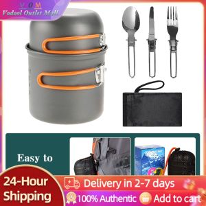 Compact Camping Cooking Set with Handle Lightweight Cookware Kit for 1-2 Persons Great for Outdoor Cooking