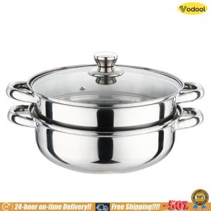 [VOS] 28 CM 2 Tier Stainless Steel Stack and Steam Pot Set Multipurpose Steaming Cookware with Lid for Cooking Vegetables Seafood