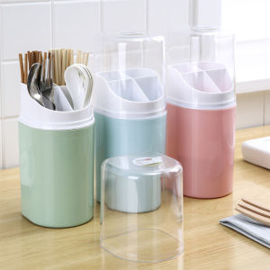 ❤️【3.27 Fast delivery】️Multifunctional Kitchen Drain Dustproof Chopsticks Holder Cage Spoon Fork Desktop Drying Rack Cutlery Tableware Organizer Household Kitchen Storage Box Drainer with Lid Compartment for Home Restaurant