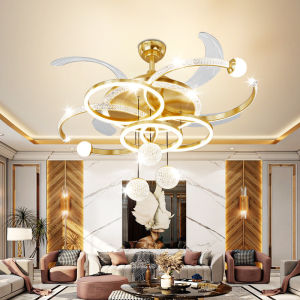 ✌Garansi✌Lampu Kipas Angin Kristal Lampu Gantung Kipas 2 IN 1 LED 110cm REMOTE 3 Warna Lampu kipas tak terlihat Lampu Hias Lampu Langit-langit lampu hias estetik untuk Ruang Tamu /vila/hotel YUR