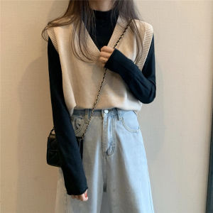 Sweet Knitted Vest For Women College Style Short V-neck Sleeveless Vest 针织背心