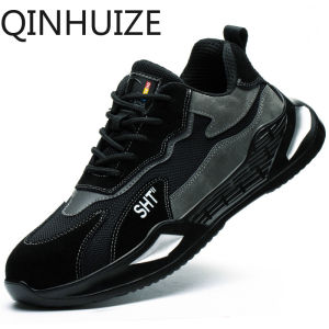 QINHUIZE Breathable work safety shoes mens anti-smashing and anti-piercing steel toe cap safety shoes protective work safety boots