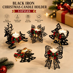 Black Iron Christmas Candle Holder 5 Styles Reindeer Snowflake Bow with Bell for Xmas Gift Home