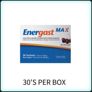 【READY STOCK】Energast Max Sodium Butyrate Enriched Sour Cherry Powder Gentle Gut Care Nutritional Beverage 30 Sachets