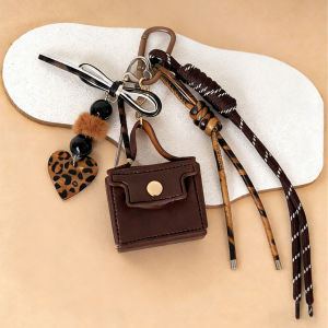 Maillard leather small bag pendant with vintage braided rope pants chain Unique hip-hop design bag charm keychain
