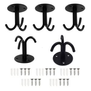 5Pieces Rotating Rustproof Ceiling Mount Hook With Installation Screws Triple Designs for Chair Basket Net