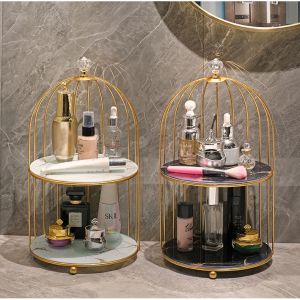 [Local Seller] Two Tier Marble Luxury Bathroom Makeup Organizer Cosmetic Desktop Display Rack Pastry Pastries Organiser Birdcage
