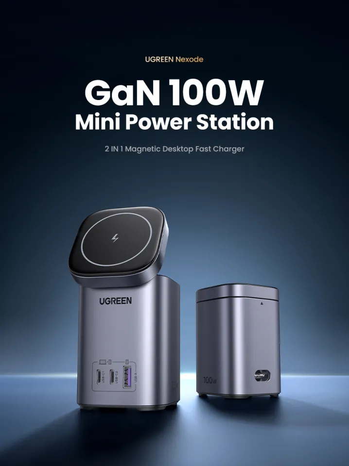 GaN】UGREEN 3-in-1 100W 65W Qi2 Mini Power Station Desk Charger