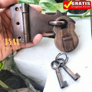Gembok Pintu Kunci Engsel Pintu Kuningan Antik Fullset Motif Panah