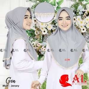 Jilbab Bergo Pet Gea/ Hijab Instan Tepi Renda/ Kerudung Bergo Khimar Ped Tali Kepang