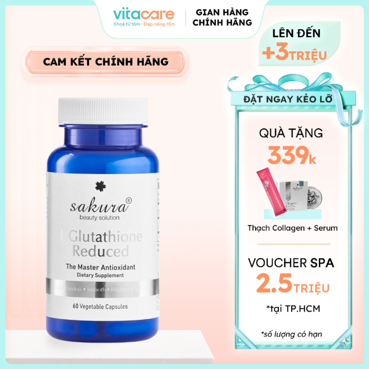 Hộp 60 viên uống trắng da Glutathione Reduced Sakura - Viên uống trắng da Nhật Bản chính hãng