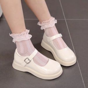 Girls Black Leather Shoes Performance Shoes Princess Shoes Small Leather Shoes Childrens Student Soft Sole White Single Shoes School Shoes