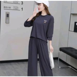 ชุดเซต 2 ชิ้น ผู้หญิงในใหม่วิ่งหญิงสปริงสันทนาการกีฬาชุดสูทสองชิ้น ผ้าคอตตอน ผ้ายืดเนื้อหนาปั๊มนูน สไตล์เกาหลี TZ9988