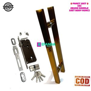 1set lock body kunci dan 2buah gagang tarikan handle pintu rumah model baut tembus pilihan panjang 33cm 45cm dan 60cm untuk pintu depan dan kamar daun pintu 1