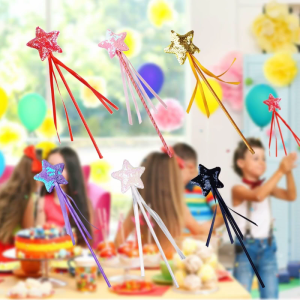 Star Sequins Stick Princess Cosplay Props Handheld Star Sequins Wand Supplies Household for Birthday Wedding Party