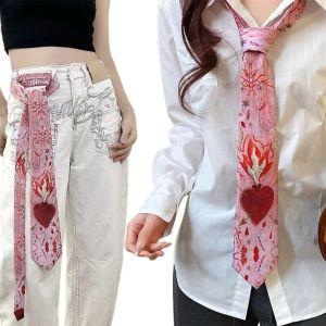 LONGB Vintage Heart Flame Tie Gradient Pink Y2K Romantic Neck Scarf Unique Lightweight Womens Neck Tie Fashion Accessory