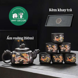 Bộ ấm pha trà tử sa đổi màu khi gặp nhiệt độ cao ấm trà long phụng sum vầy hàng thủ công cao cấp