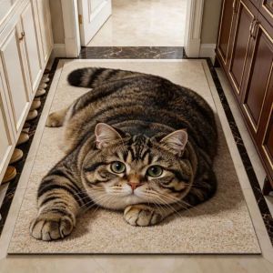 MILDGLOW Diatomaceous Earth 3D Cat Floor Mat Realistic 40×60CM Bathroom Carpet Cute Water-absorbing Bedroom Door Rug Home Decor