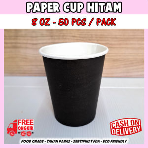 Paper Cup Hitam Polos 8 Oz 240 ml / Tea Cup / Gelas Kopi / Gelas kertas / Paper Hot Cup (50 pcs)