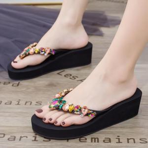 Sandal Jepit INGVIVI Wedges  160-5 / Sandal Ingvv Swarovsky Wedge Permata /  Spon Flip tinggi 5cm Wanita Sendal