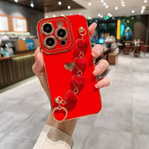 [With Bracelet]FLOVEME Case for IPhone 14 Pro Max IPhone 13 12 Pro Max 11 IPhone 14 Plus Wrist Chain Phone Case Silicone Luxury Plating Cover