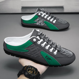 【HIGH-QUALIITY】Mens slip on half slide shoes beanie shoes Korean Fashion Half Slippers Loafer Shoes