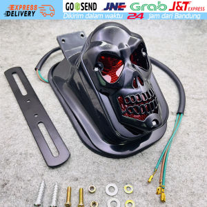 Lampu Berhenti Rem Belakang Sepeda Motor Tengkorak Hitam Universal Lampu ABS Vintage Indikator Ekor Sepeda Motor untuk Honda Kawasaki Helikopter Harley