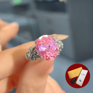Diamcity (Free Gra Certificate) Temperamen Mode 5 Karat Moissanite Cincin Berlian Merah Muda Wanita Emas Putih