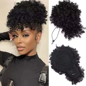 NOVELLEO Ombre Tóc xoăn kinky kiểu Afro Puff Lớn Phụ kiện tóc Tóc đuôi ngựa búi cao với mái Phụ kiện tóc Mềm mại Bím tóc buộc dây dành cho phụ nữ da đen