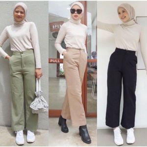 Highwaist Kulot Linen Premium Laura Slim Kulot Highwaist Size (M L XL) BB 40-70kg Celana Kulot Linen Premium kekinian