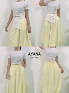 ชุดเซ็ตลำลอง ชุดเสื้อยืดสีขาว + กระโปรงเอวสูงดีไซน์เก๋