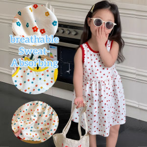 AILEBE Kids Dress Soft Breathable Cotton Sando Dress Cute Cartoon Print Easy On Off Classic Round Neck Sweat-Absorbing Comfy OOTD Pambahay For Baby Girls 0-6Y