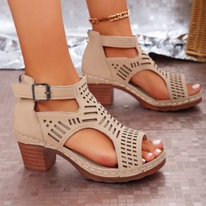 Free Shipping New Summer Footwear: Plus-Size WomenS Shoes Chunky-Heeled High Heels And Open-Toe Sandals