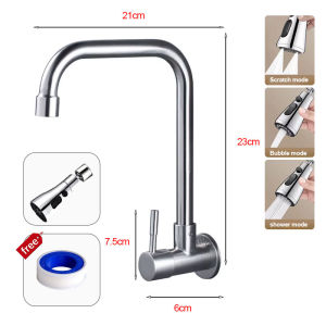 Premium Stainless 304 Kitchen Single Cold 7 Shape Faucet 360° Rotatable Sink Faucet Wash Basin