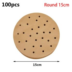 JIYAN2866 100Pcs Wood Pulp Papers Air Fryer Paper Disposable Square Round Steamer Liners Kitchen Bakeware Steaming Basket Mat
