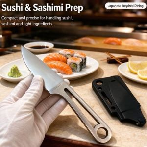 Premium Stainless Steel Steak & Sushi Utensil Hollow Handle Table Cutlery with Protective Sheath Sharp Kitchen Tool for Western Restaurant Steak Sashimi & Sushi Preparation