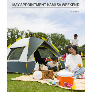 Automatic tent outdoor camping tent waterproof 3-4 people thick hiking tent large family tent 2 doors 2 windows sun protection tent 210x200x150cm