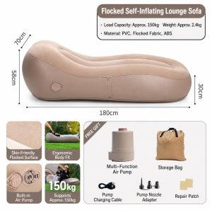 🔶Inflatable Sofa Lounge Chair Lazy Sofa Bed Foldable Portable Beds | Automatic Inflatable Air Lounge Sofa | with Built-in Air Pump | Inflate within 90 seconds | Single size | Max Weight 150kg | Portable | Lightweight | Easy Storage | Fast Inflate Deflate