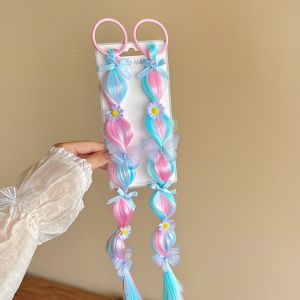RGFV Handmade Gradient Style Wig Braids Hair Ties High-Elasticity Butterfly Flower Long Ponytail Ethereal Ombre Colorful Braided Bubble Braids Women