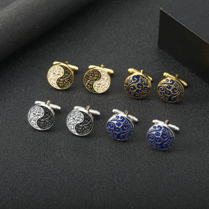 1Pair Chinese Style Mens Round Complex Pattern Design Cufflinks Tai Chi Gossip Design Exquisite Metal Cuff Links Accessories