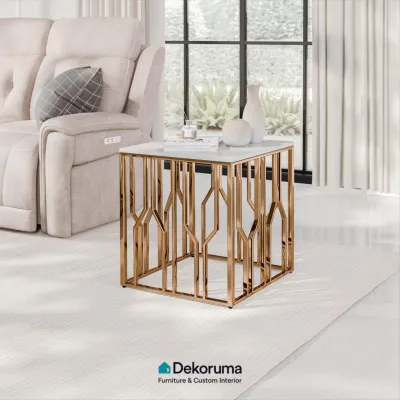 Dekoruma Tenzo FARO Meja Samping / Meja Dekorasi Sofa / Meja Lampu Ruang Tamu - Rose Gold