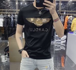 欧洲站潮牌夏季新款男装潮流欧货镭射烫钻T恤男短袖丝光棉 爆款