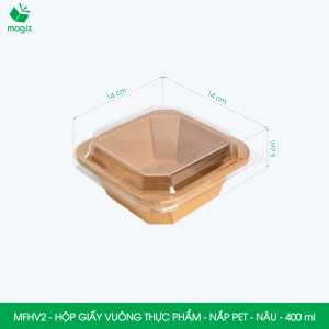 MFHV2 - 400ml - Combo 25 hộp giấy kraft vuông nắp PET đựng salad trái cây đồ ăn eatclean