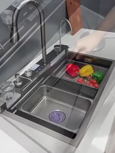 [Ready Stock] 304 Stainless Steel Waterfall Kitchen Sink Single Bowl Nano Sink with Digital Display Pull Out Faucet SetFast shipping