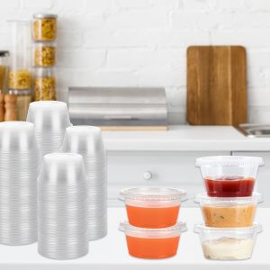50/100pcs Disposable Sauce Seal Box Plastic Sauce Jars With Lids Plastic Clear Food Small Sauce Container Box With Lids Kitchen2026