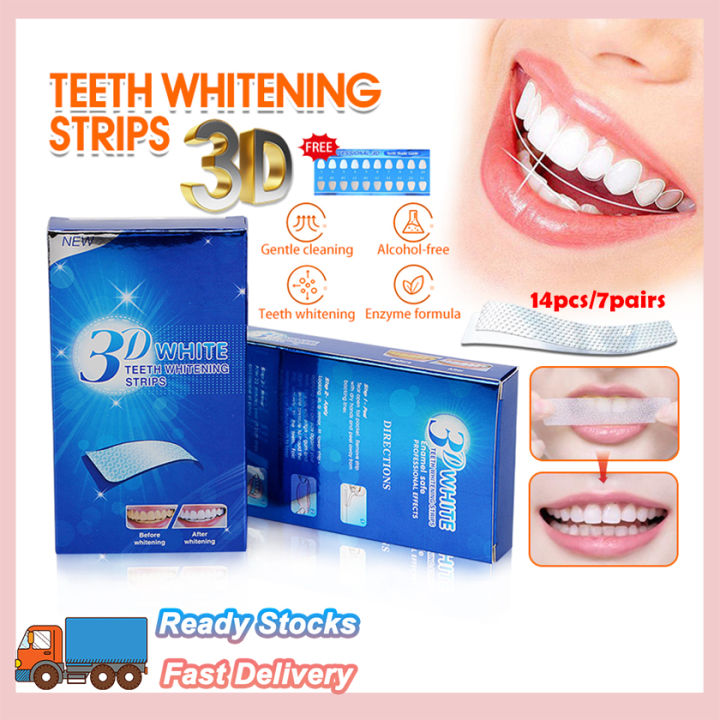 SG Stock 3D Teeth Whitening Strips White Gel Oral Hygiene Care Dental Bleaching Kit Toothpaste Bright White Jaundice Clean(14 Strips/7 Treatments)