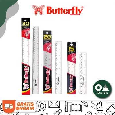 Penggaris Butterfly 15 cm / 20 cm / 30 cm / 40 cm Garisan Clear Transparent Plastic Ruler